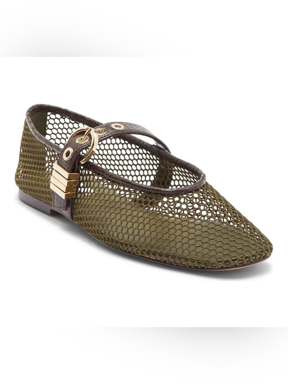 Olive Green Mesh Mary Jane Flats